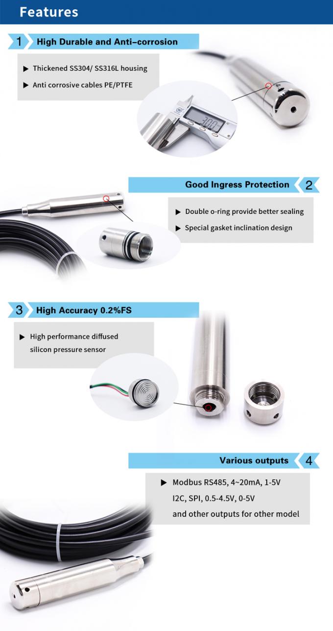 Transmisor llano líquido de la reunión informal IP68 con el cable impermeable de la ventilación