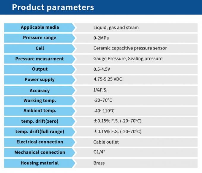 Alto sensor costo de la presión de la bomba de agua de la estabilidad 0.5-4.5V bajo
