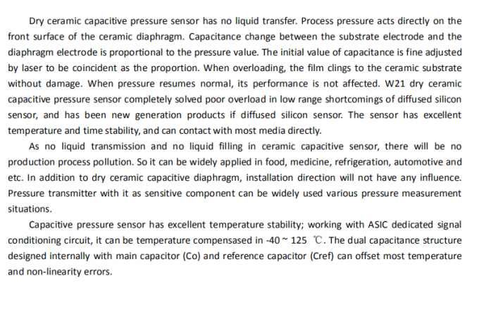 sensor Chip Ceramic Capacitive Pressure Sensor de la presión de carburante 0.05-10Mpa